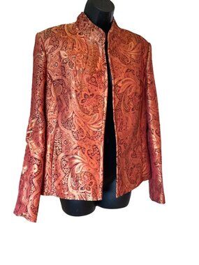 Neiman Marcus Exclusive Womens Paisley Brocade Jacket With Jewel Accents Mandari